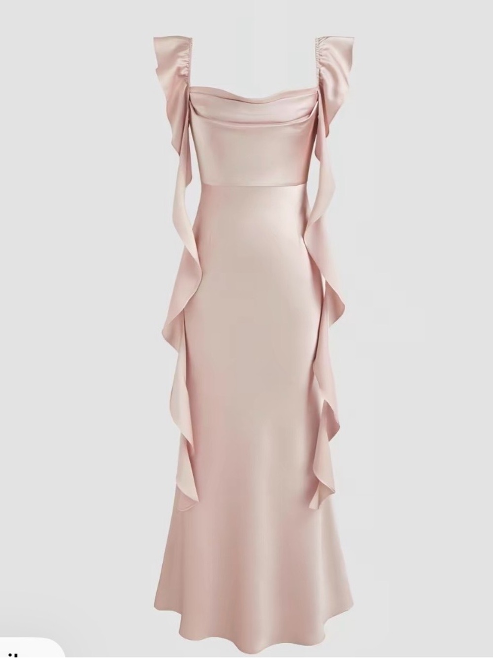 Cider Cowl Neck Solid Ruffle Hem Ruched Maxi Dress Ruffle Hem Ruched Pink Maxi